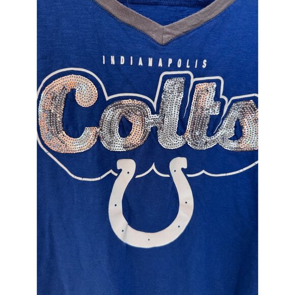 NFL Team Apparel Indianapolis Colts Womens V-Neck Blue & Gray T-Shirt L - Picture 2 of 4